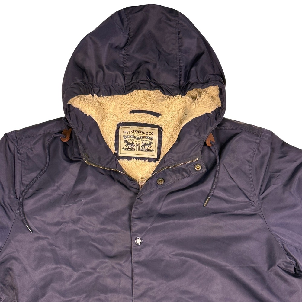 Levi Strauss & Co. Mens Hooded Sherpa Lined Jacket, Navy Blue, Size L‎